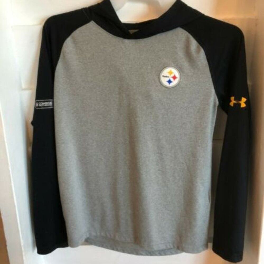 Boys UA Under Armour Youth Medium Heat Gear Steelers LS T-Shirt with Hood